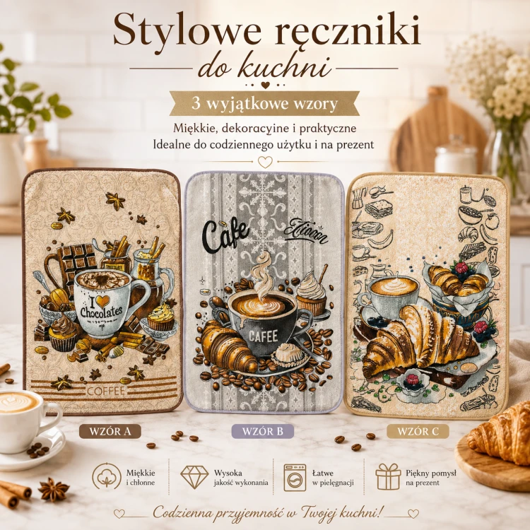 Ręczniki z mikrofibry do kuchni 3 różne wzory