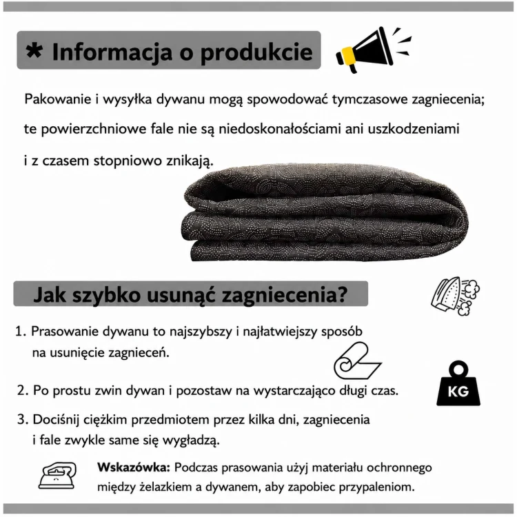 Dywan geometryczny 100x150 cm – informacja o zagnieceniach po transporcie i sposobach ich usuwania