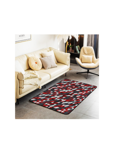 Miękki dywan do pokoju 100x150 cm w czerwonym, czarnym i białym wzorze geometrycznym