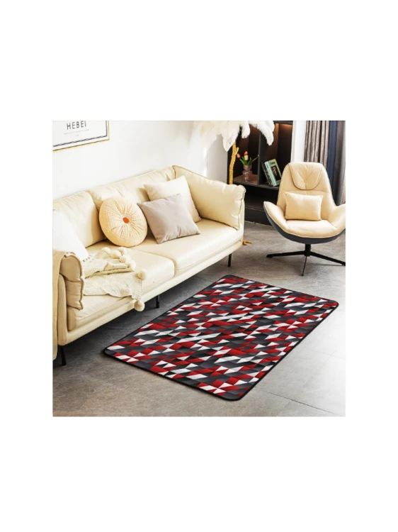 Miękki dywan do pokoju 100x150 cm w czerwonym, czarnym i białym wzorze geometrycznym